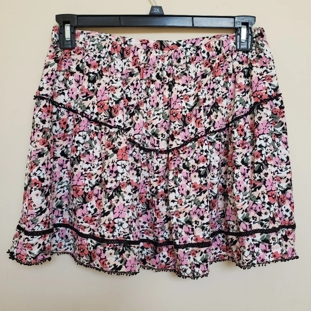 MINKPINK Pink and Purple Floral Micro and Ultra Mini Skirt